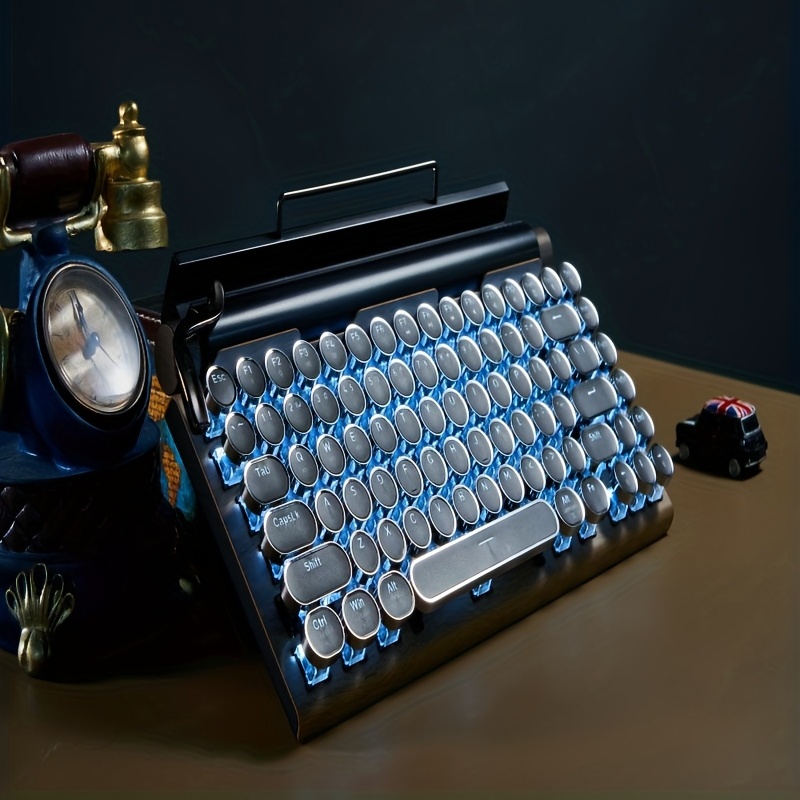  Teclado retro para máquina de escribir, 7KEYS máquina de  escribir eléctrica de época con Bluetooth 5.0 mejorado con conexión de  varios dispositivos de madera clásica, teclas redondas punk para  computadora de