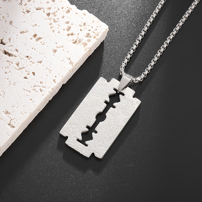 Razor Blade Necklace in Stainless Steel Punk Pendant Rock 