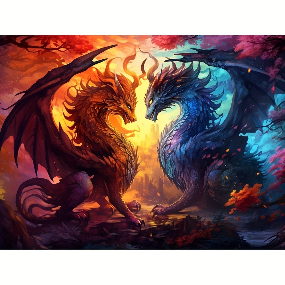 

1pc Large Size 40x50cm/15.7x19.7 Inches Frameless Diy 5d Diamond Painting 2 Evil Dragons, Full Artificial Diamond Painting, Diamond Art Embroidery Kit, Handmade Home Office Wall Decoration