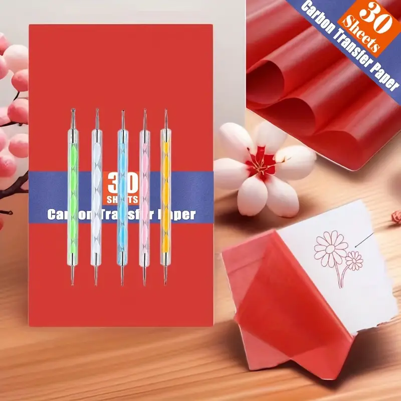 Red Carbon Transfer Paper With Colorful Embossing Stylus - Temu