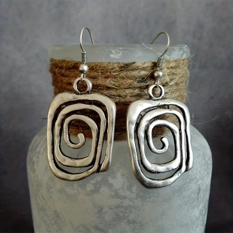 Silvery Vintage Hoop Dangle Earrings for Women