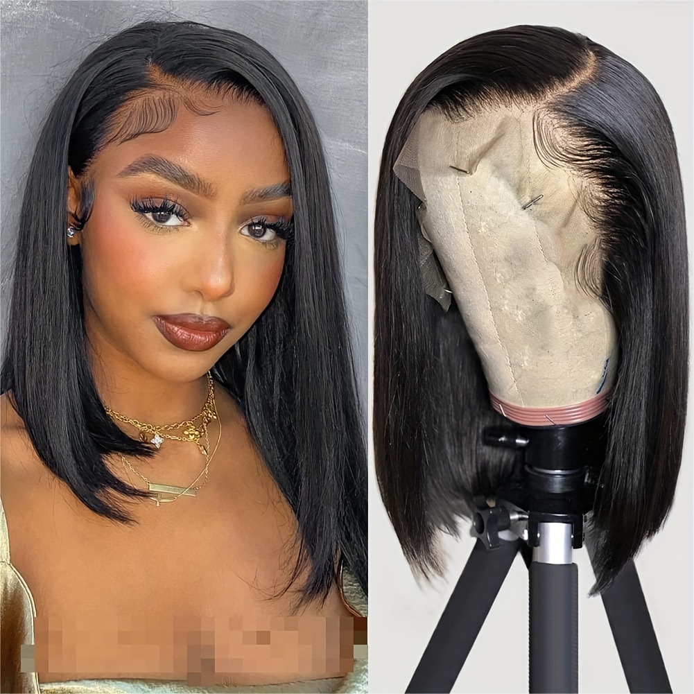 Bob Wig Human Hair 13x4 HD Lace Front Free Part Wigs Lace Frontal Short Straight Bob Wigs with Baby Hair Pre Plucked Glueless Natural Hairline 180 Density Natural Black 12 Inch