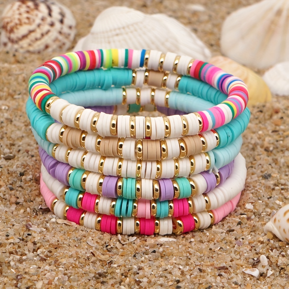 2 Set Beaded Stretch Bracelets for Women Colorful Clay Fruit Bead Bracelet  Rainbow Heishi Bracelet Set Stackable Pearl Y2K Bracelets Summer Beach