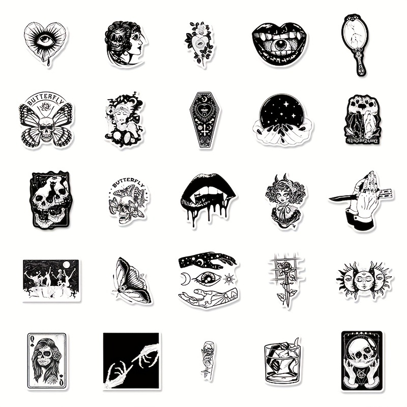 100 Pcs Black and White Cool Stickers,Gothic Graffiti Stickers for  Skateboard Water Bottle Car Helmet Laptop Luggage Phone Guitar