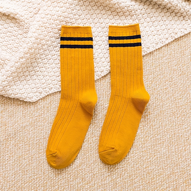 10 pares de calcetines de mujer a la moda para todas las estaciones,  calcetines simples a rayas de diez colores