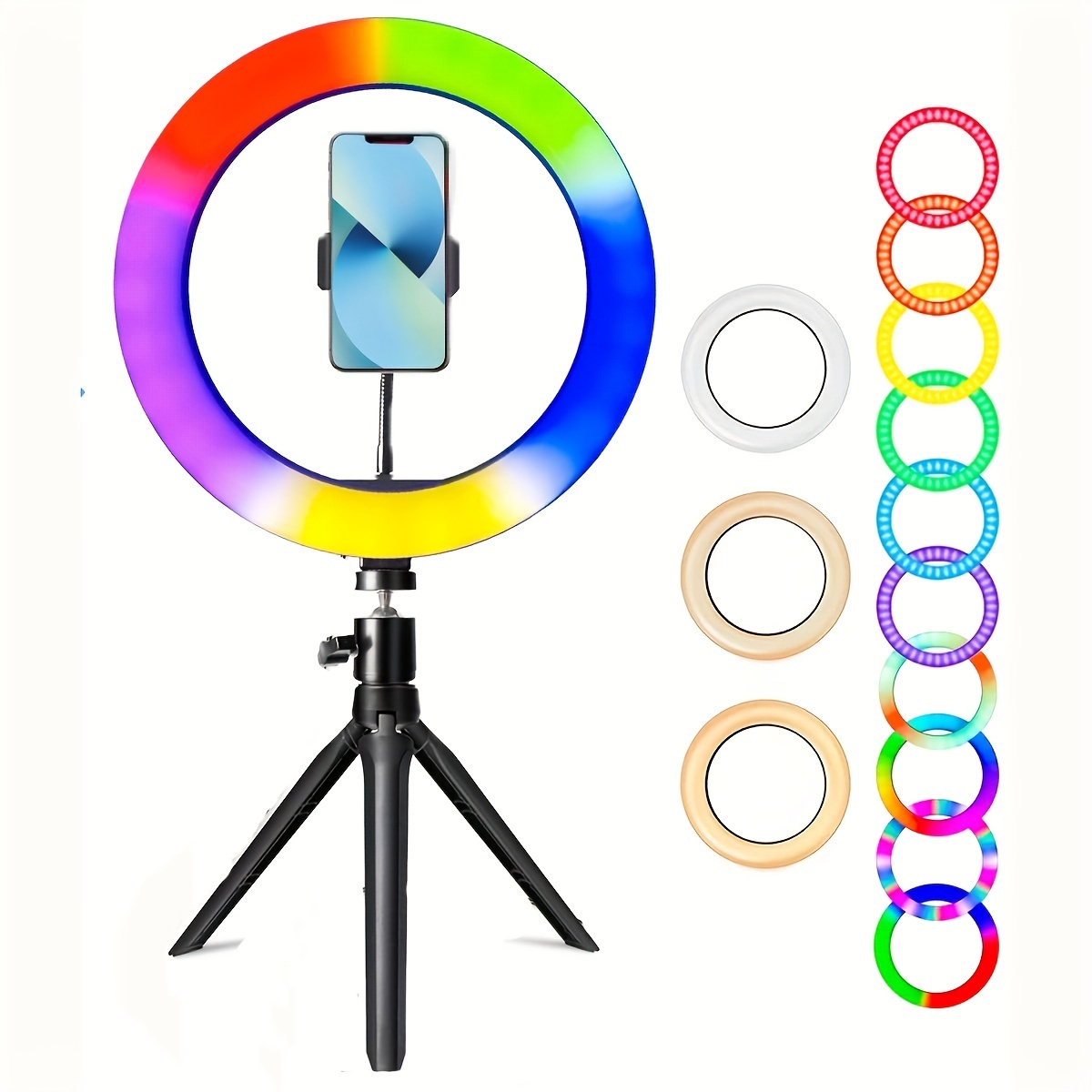  Paquete de soporte de trípode para teléfono celular con anillo de  luz para selfie de 12 pulgadas con soporte de trípode de 62 pulgadas,  iluminación LED con soporte de teléfono para