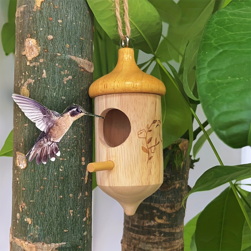 Nid de colibri en bois naturel à suspendre à l'extérieur pour fenêtre de  jardin, maison extérieure (A)