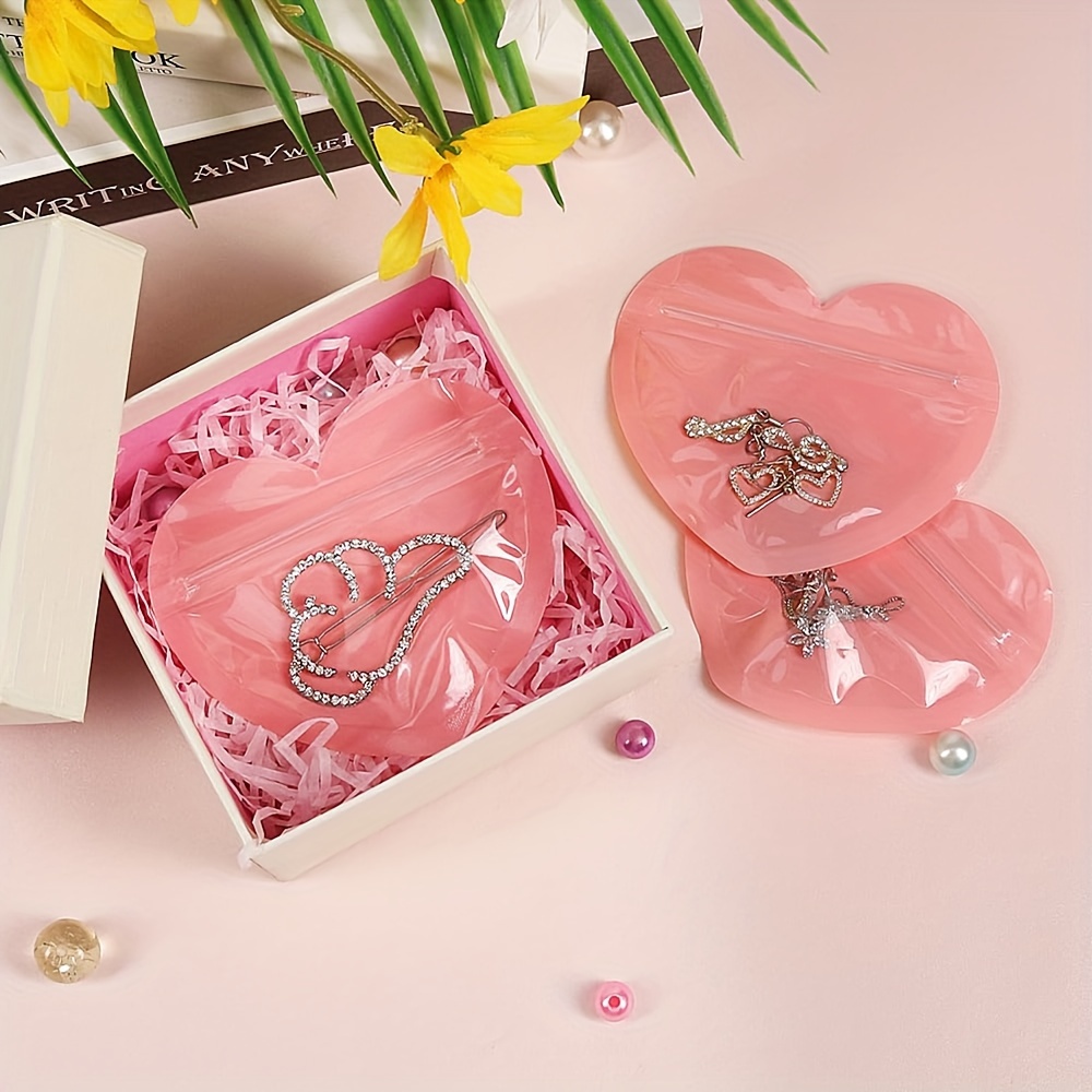 

10pcs Heart-shaped Ziplock Bags For Jewelry & Treats - 4x4 Inch, Reusable Mylar Pouches Earrings, Cookies, And Party Favors