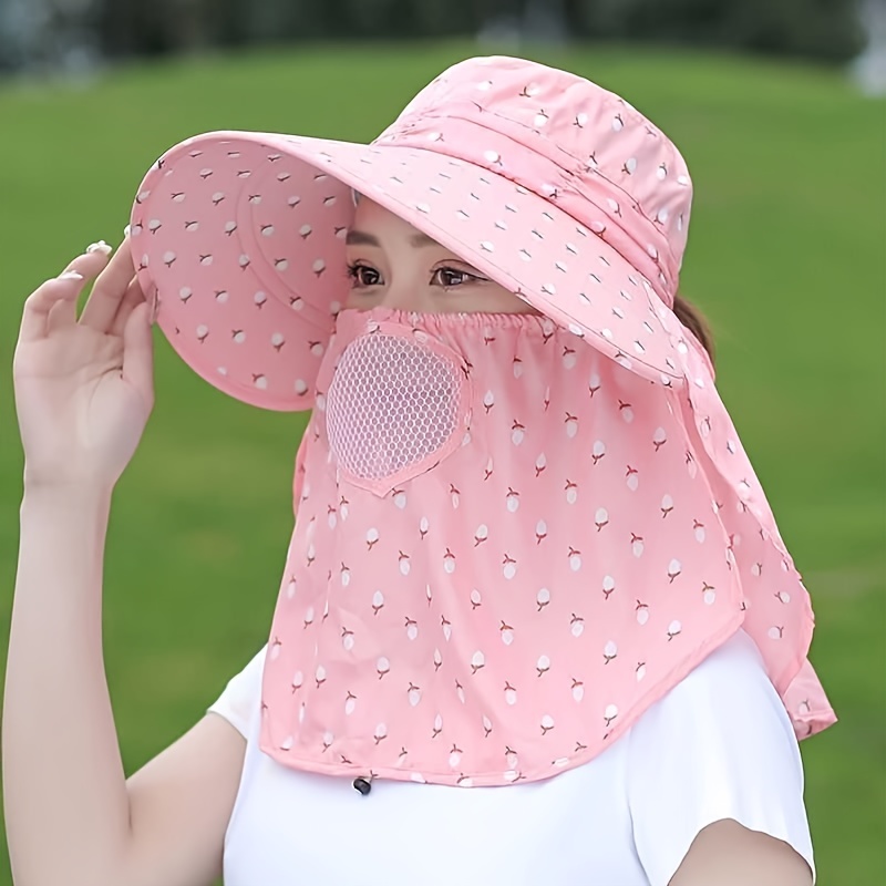 Wide Brim Shade Sun Hat With Breathable Face Cover Mask - Temu Spain