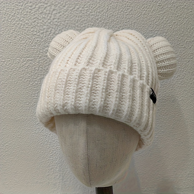 Y2k Bear Ear Trendy Thick Knitted Beanie Hat Cute Kawaii - Temu