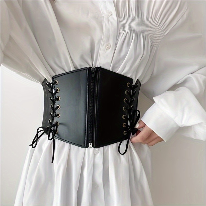 Borsgye Leather Elastic Waist Belts Womens Vintage Lace-up Corset