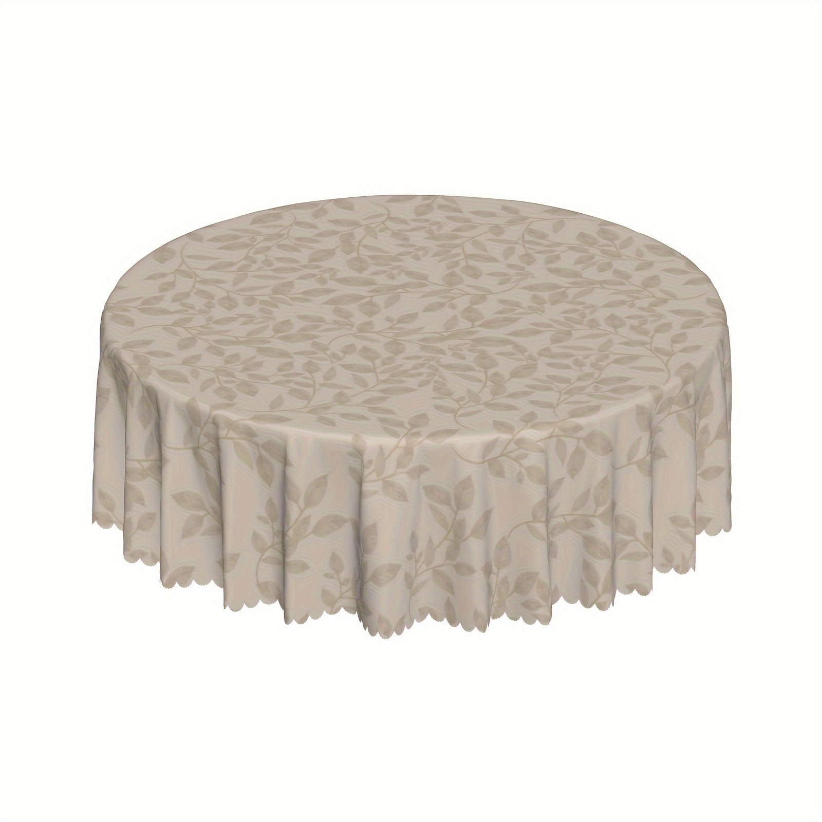 Image of Round Polyester Tablecloth, Large Leaf Beige Polyester Wipe-clean Tablecloth, Beige To Dark Brown, Beige Leaf Tablecloth, Suitable For Indoor And Outdoor Use, Enhances Dining Atmosphere, And Durable