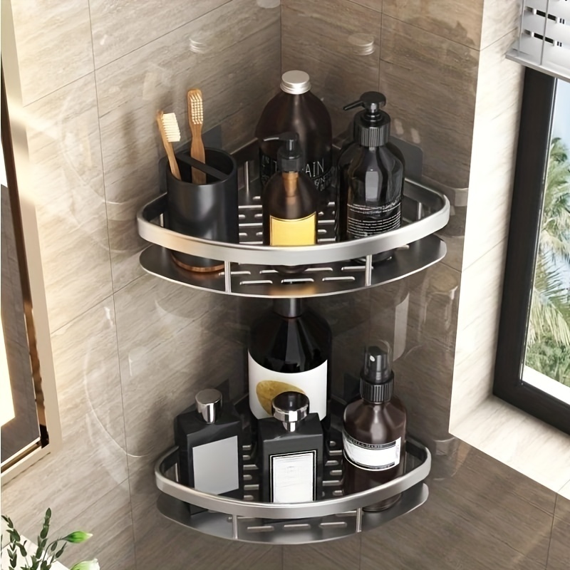 Bathroom Shelf No Drill Organizer Shower Storage Rack Solid Wood Corner  Shelves Wall Mounted Toilet Shampoo Holder
