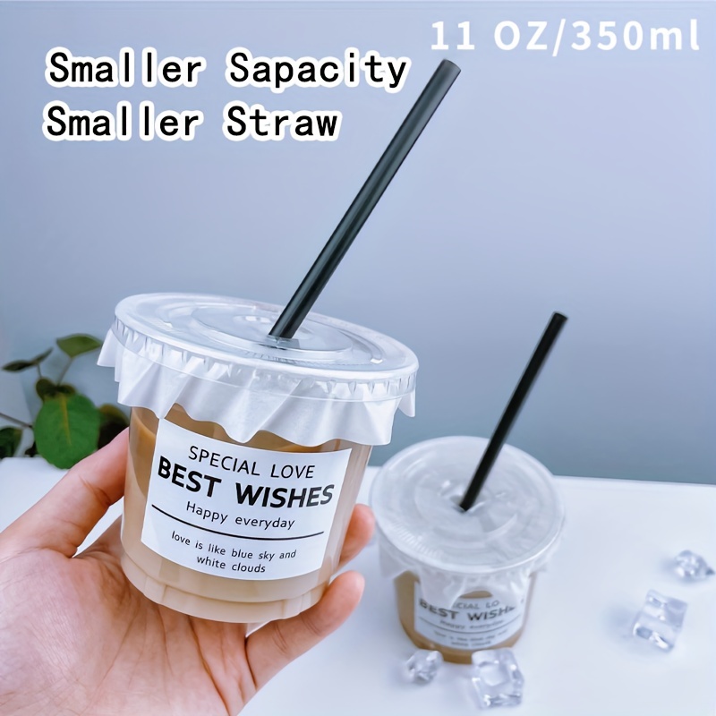 Disposable Small Paper Cup with Lids Straws Cool Milkshake Cold Drink 8 oz