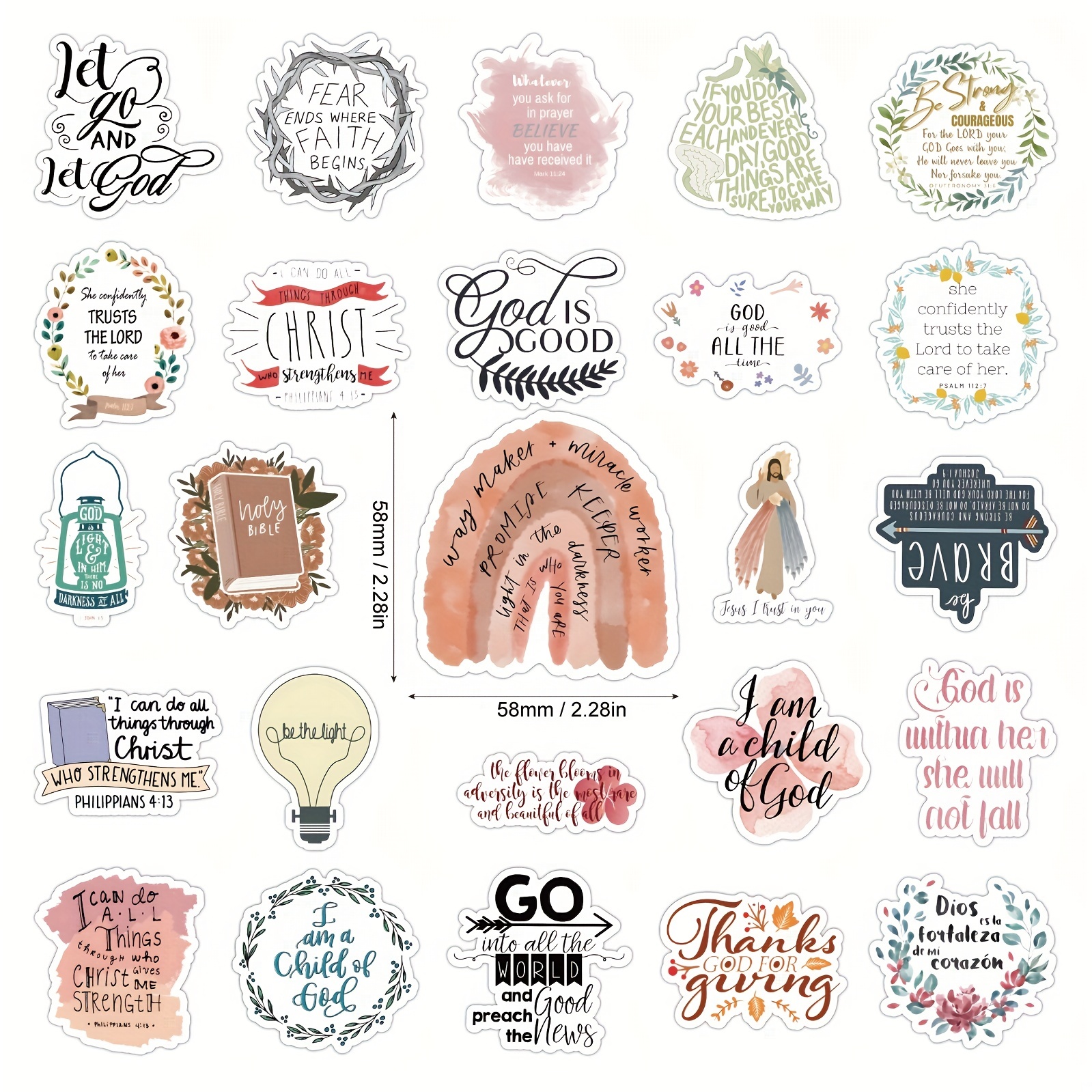 50pcs/Set Bible Verses Stickers - Christian Religious Stickers For Laptop,  Water Bottles, Luggage, Scrapbooking Decor - Perfect Gifts For Kids, Teens