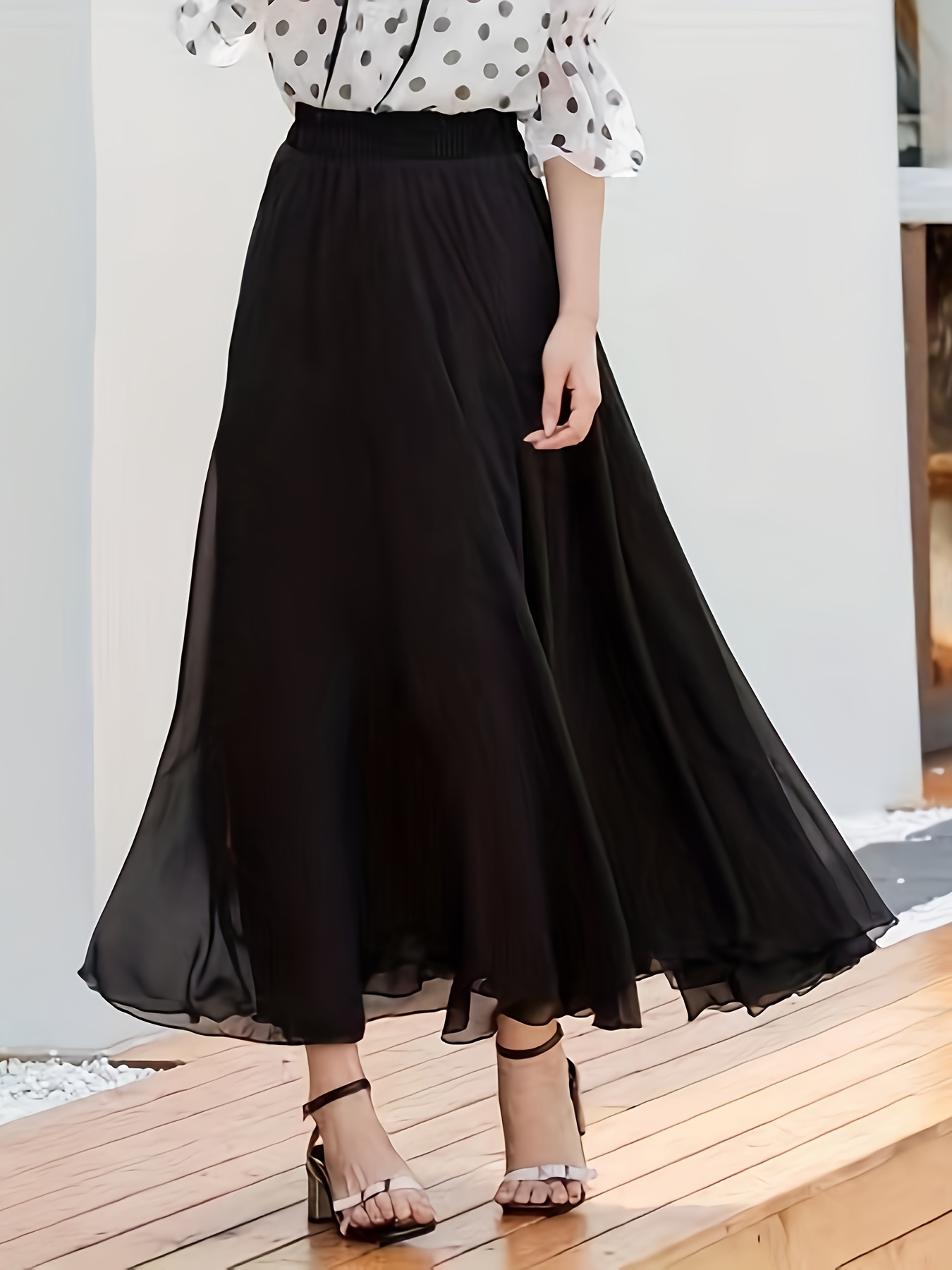 Three layer Chiffon Full length Long Skirt Solid Color Dance - Temu
