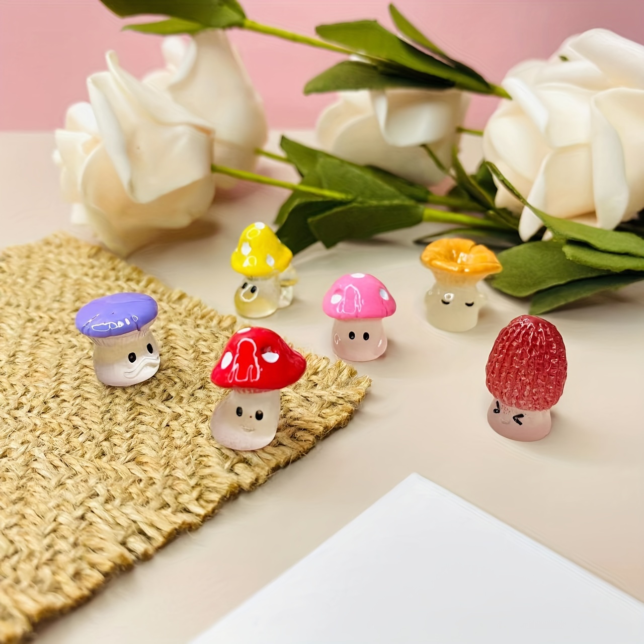 Cartoon Wild Mushrooms Elf Miniature Statue Glow-in-the-dark Mushroom ...