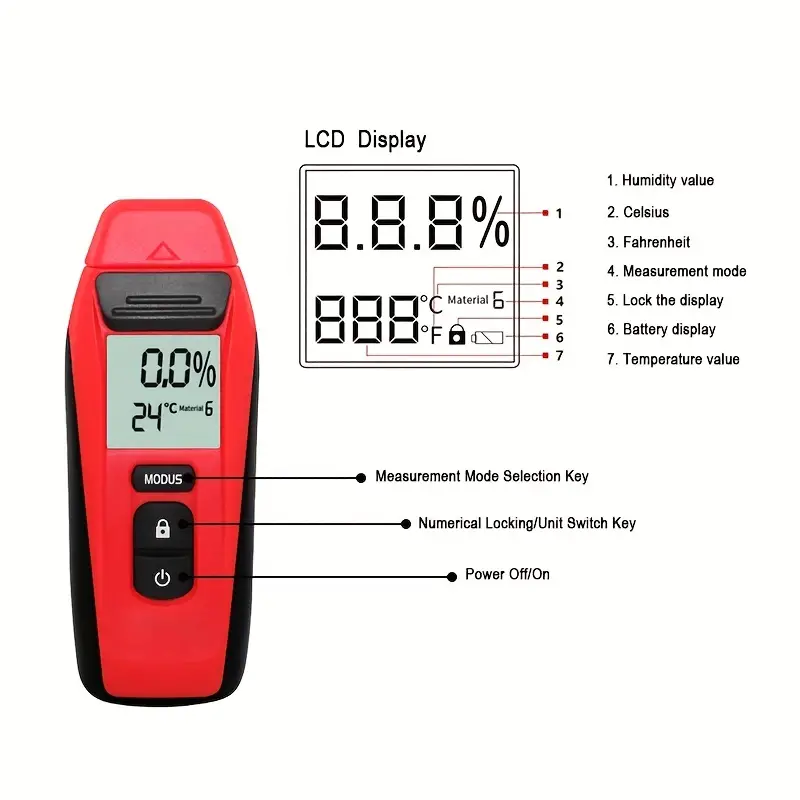 Norm Portable Digital Wood Moisture Meter Two Pins Hot Humidity Tester 0.5  percent Accuracy Hygrometer Timber Damp Detector
