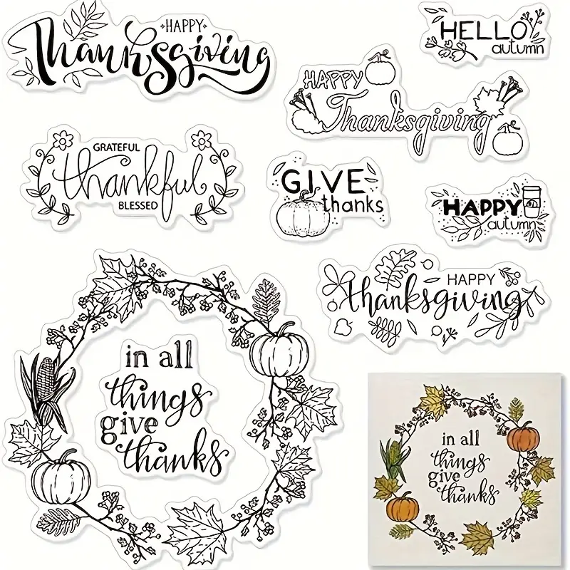 Autumn Wreath Pumpkin Leaf Clear Stamps For Card Making And - Temu