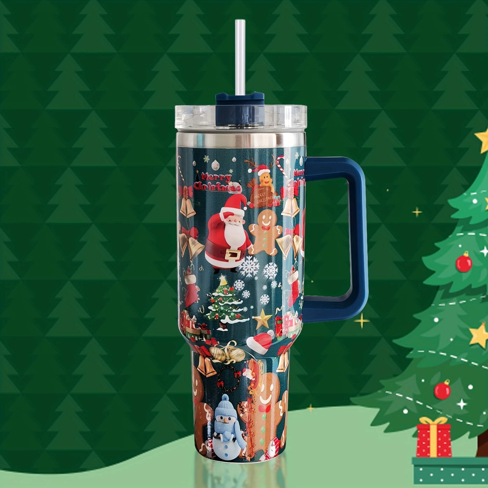 Pine Candy and Trees Tumbler 40oz With Handle, Christmas 40oz Tumbler, –  BehighStyle