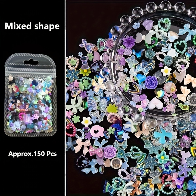 150pcs 3d Resin Bear Nail Charms Rose Flower Peach Skirt Bow Deer Snake Rabbit Animal Shaped Nail Art Rhinestones Faux For Diy Nail Art Decoration Making Craft