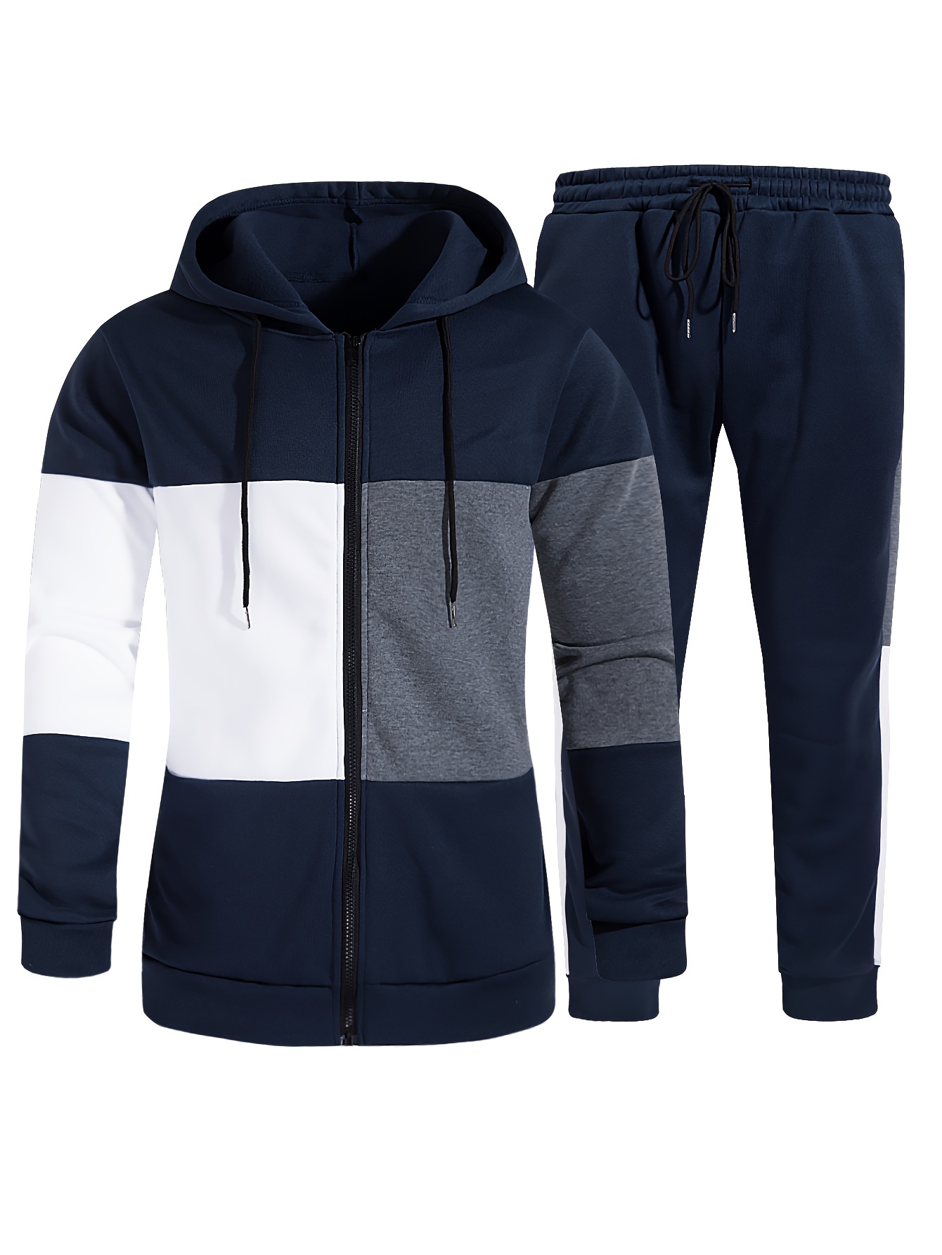 Mens Full Zip Tracksuits 2 Pieces Casual Sport Sets Long Sleeve Jacket and  Sweatpants Suits Block Color Jogging Sweatsuits