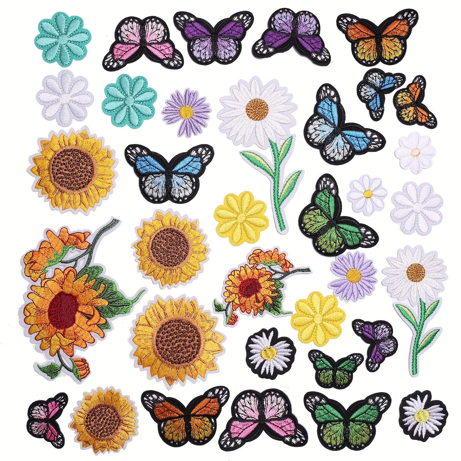  40pcs Butterfly and Flower Iron On Patches, Flower Butterfly  Embroidery Patches Colored Sunflower Floral Iron On Patches Sew On Patches  for Clothes DIY Decoration (40 Styles)