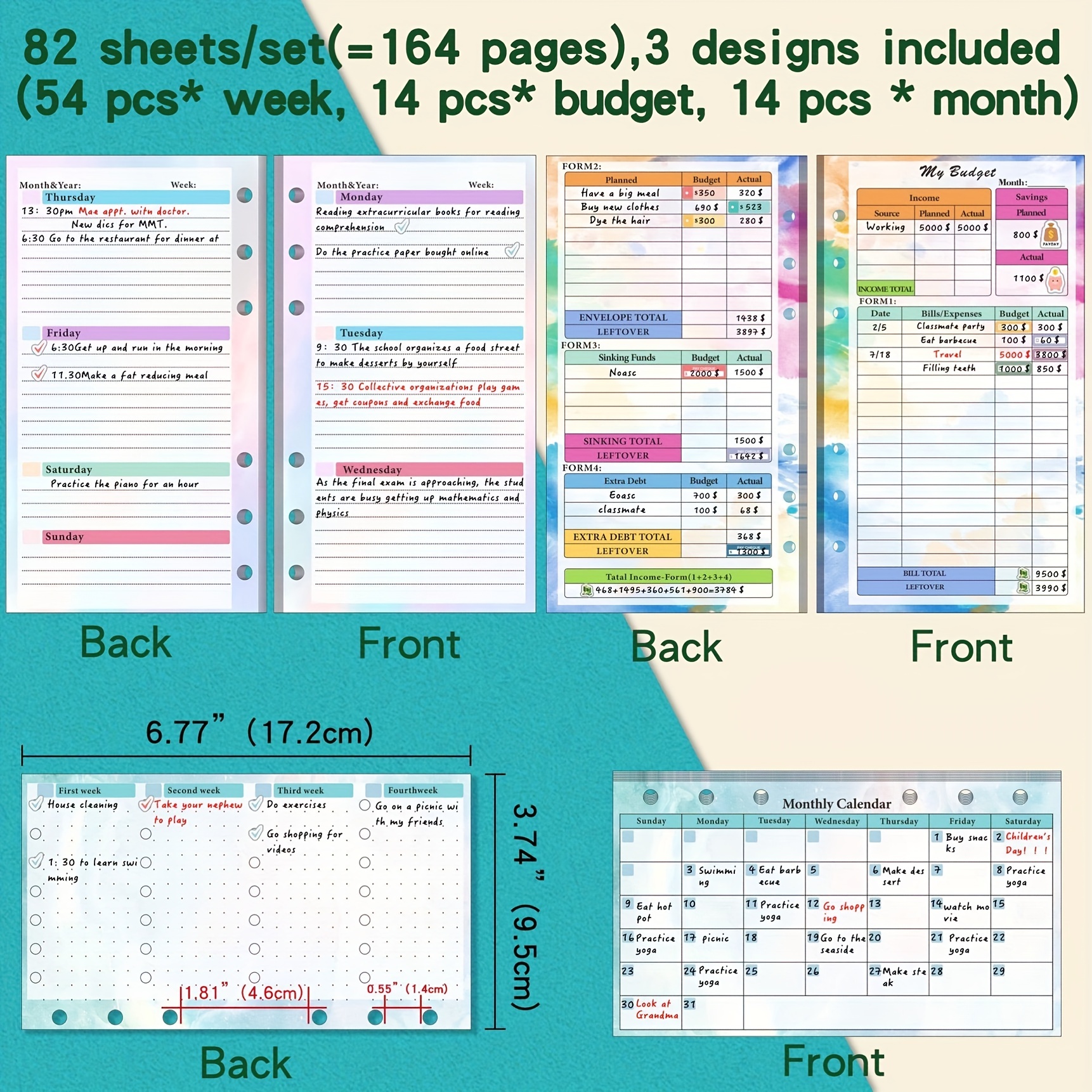  Toplive A6 Planner Refill Paper Budget Shhets 82