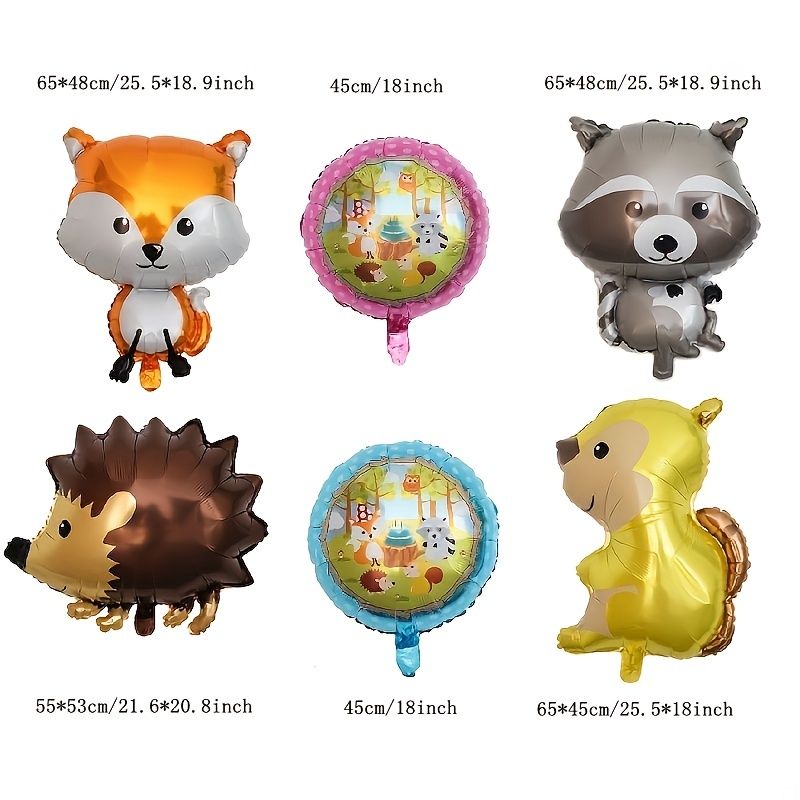 6pcs Cartoon Jungle Animal Aluminum Film Balloon Squirrel Hedgehog Little  Raccoon Fox Aluminum Film Balloon Forest Party Balloon Set - Toys & Games -  Temu