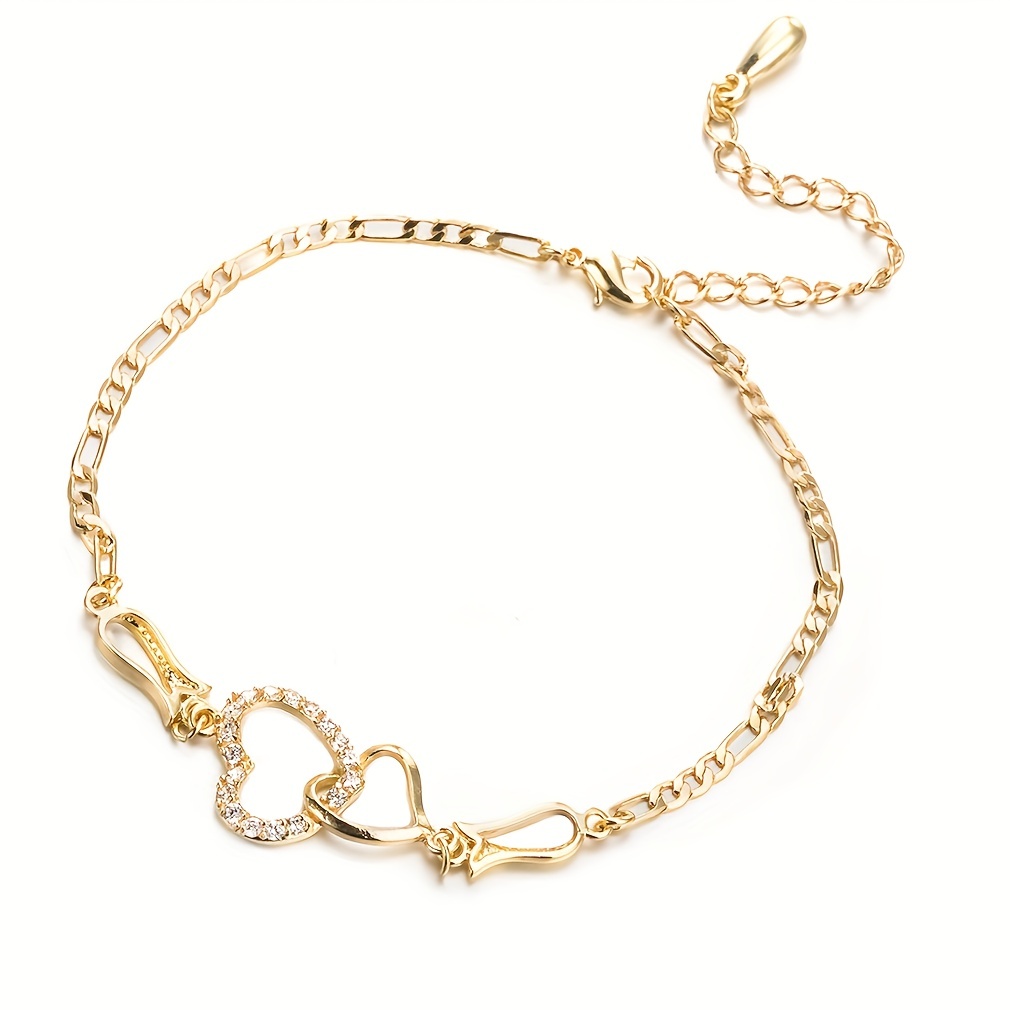 Double Hollow Love Heart Jewelry Chain Bracelet Inlaid Shiny