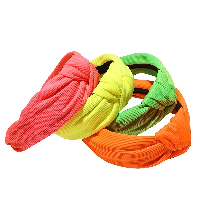 

4pcs Fluorescent Bow Knot Headbands Set - Cute & Simple Wide Hair Bands For Women, Christmas & , , Party, Hair Accessories