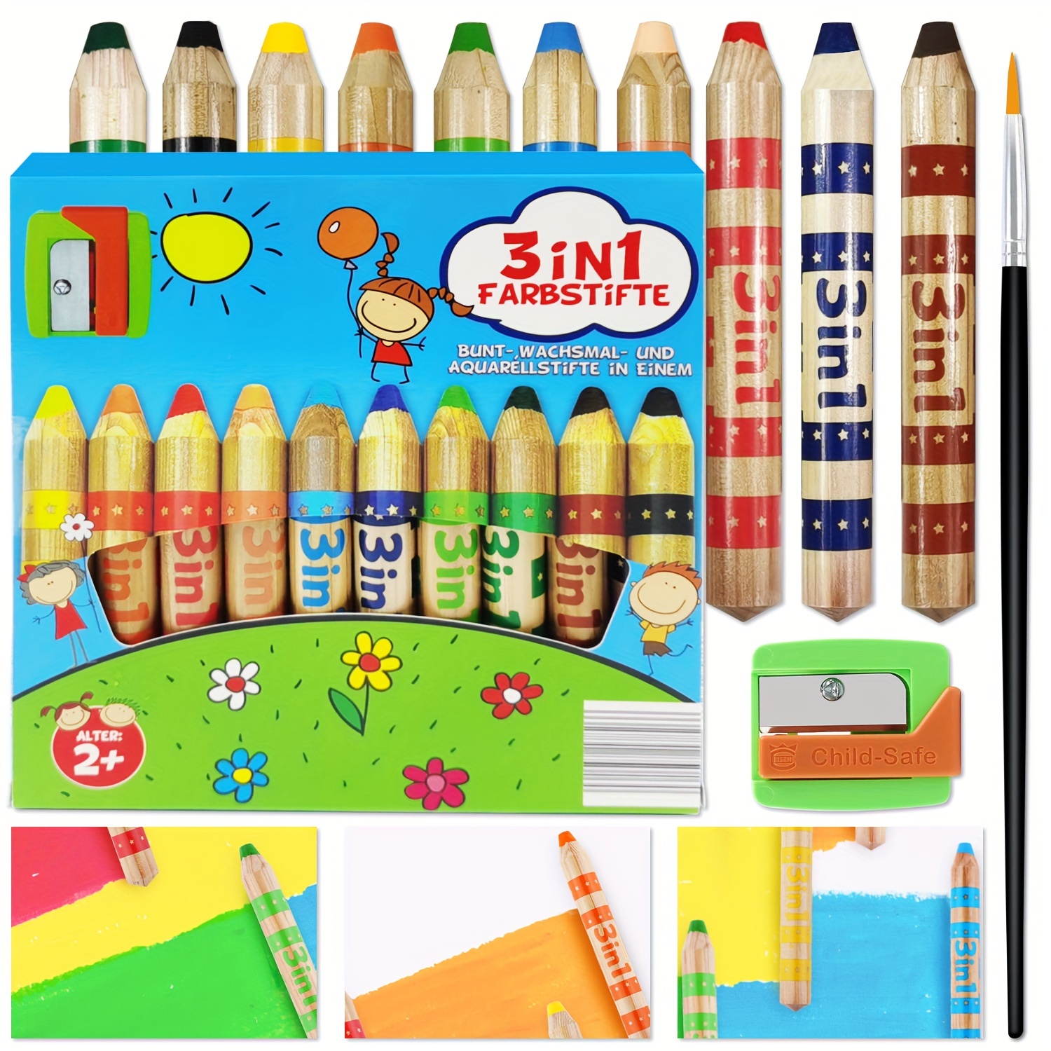

3-in-1 Jumbo Colored Pencils 10-color Pack - Non Toxic And Washable - Wax Crayon And Watercolor, Multi-talented Pencil - Assorted Colours, Coloring Pencils Set With Sharpener