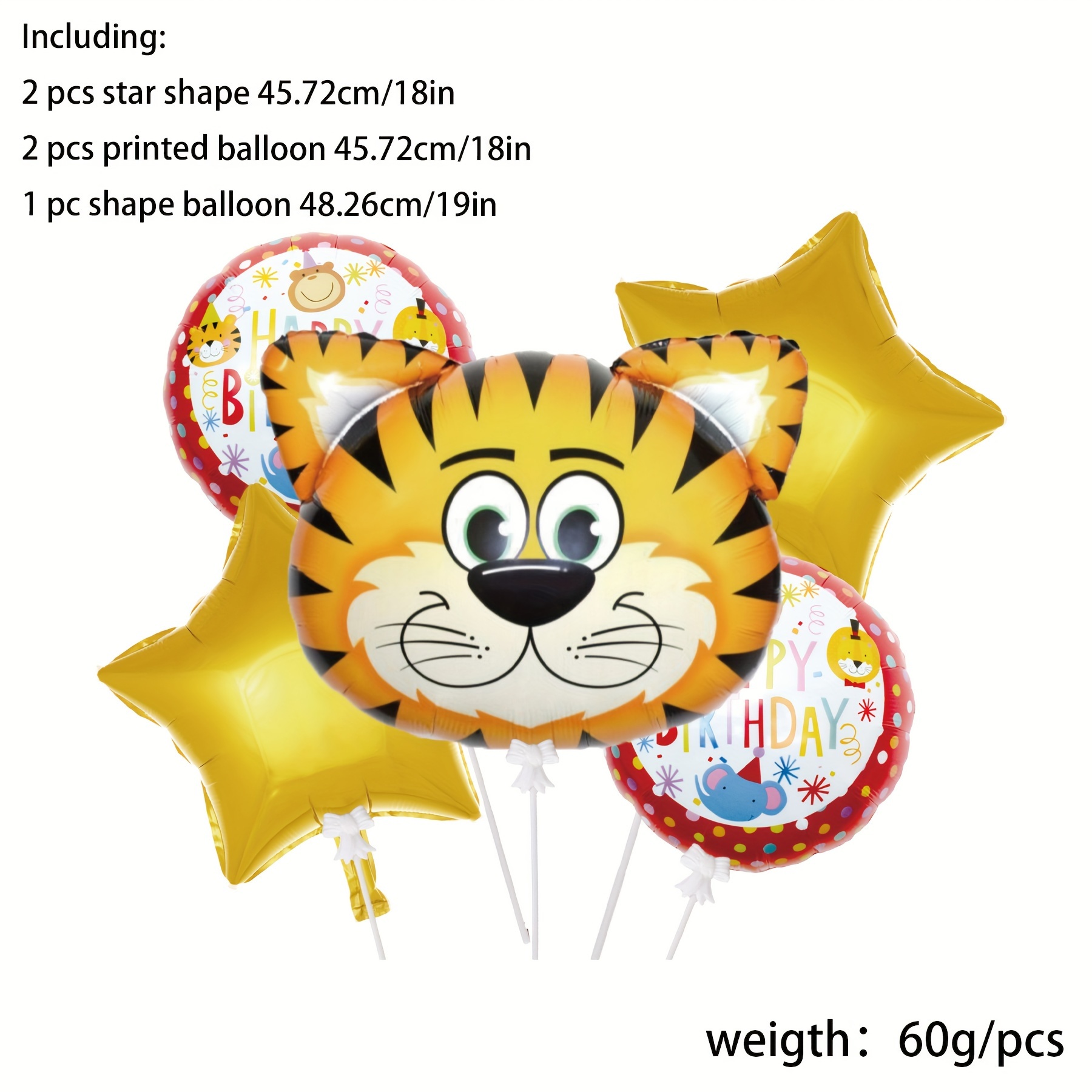 5pcs Set Tiger Head Balloon Star Round Polka Dot Aluminum Film Balloon  Cartoon Jungle Animal Aluminum Film Balloon Birthday Party Decoration