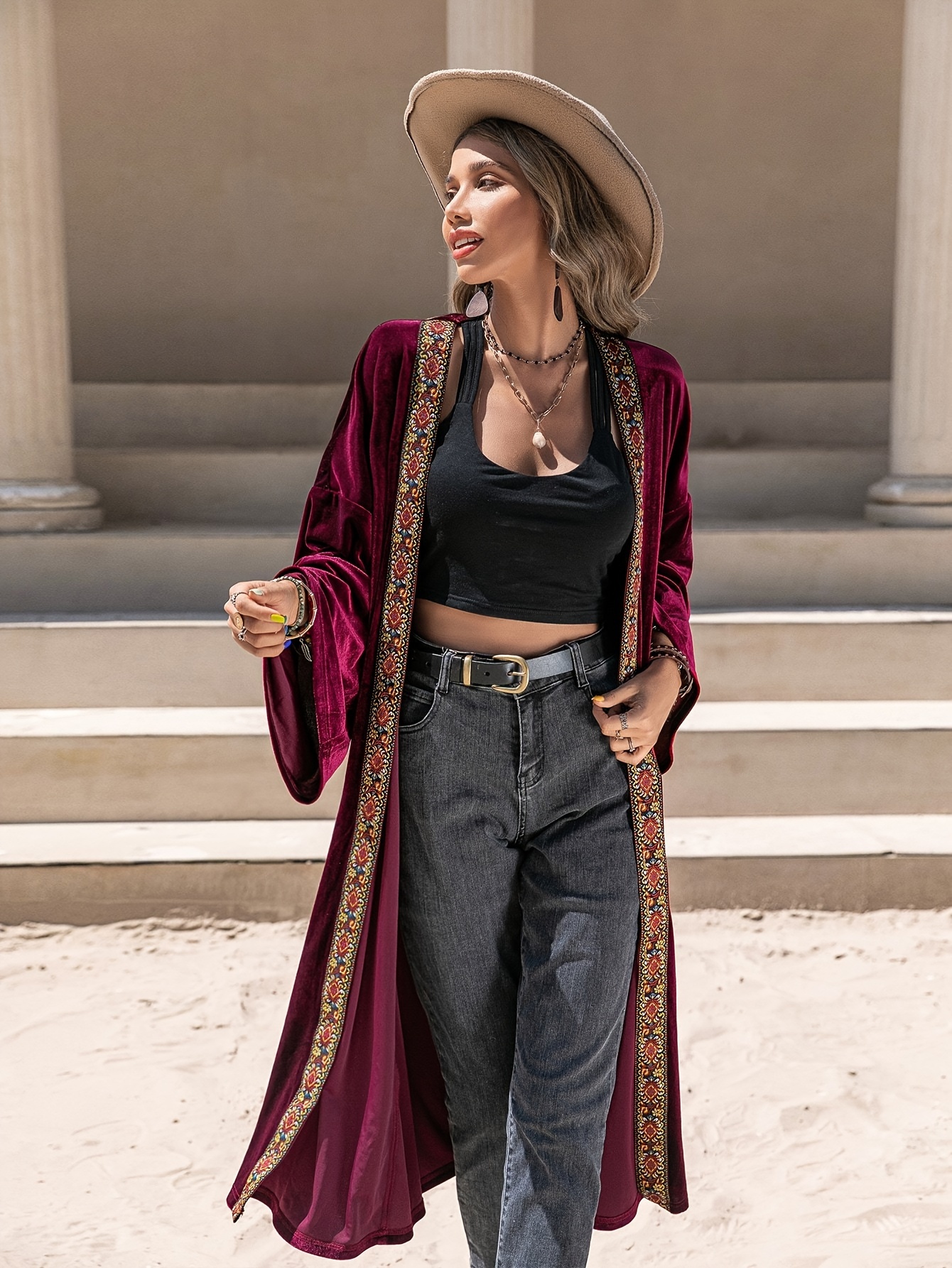 Open Front Duster Velvet Cardigan