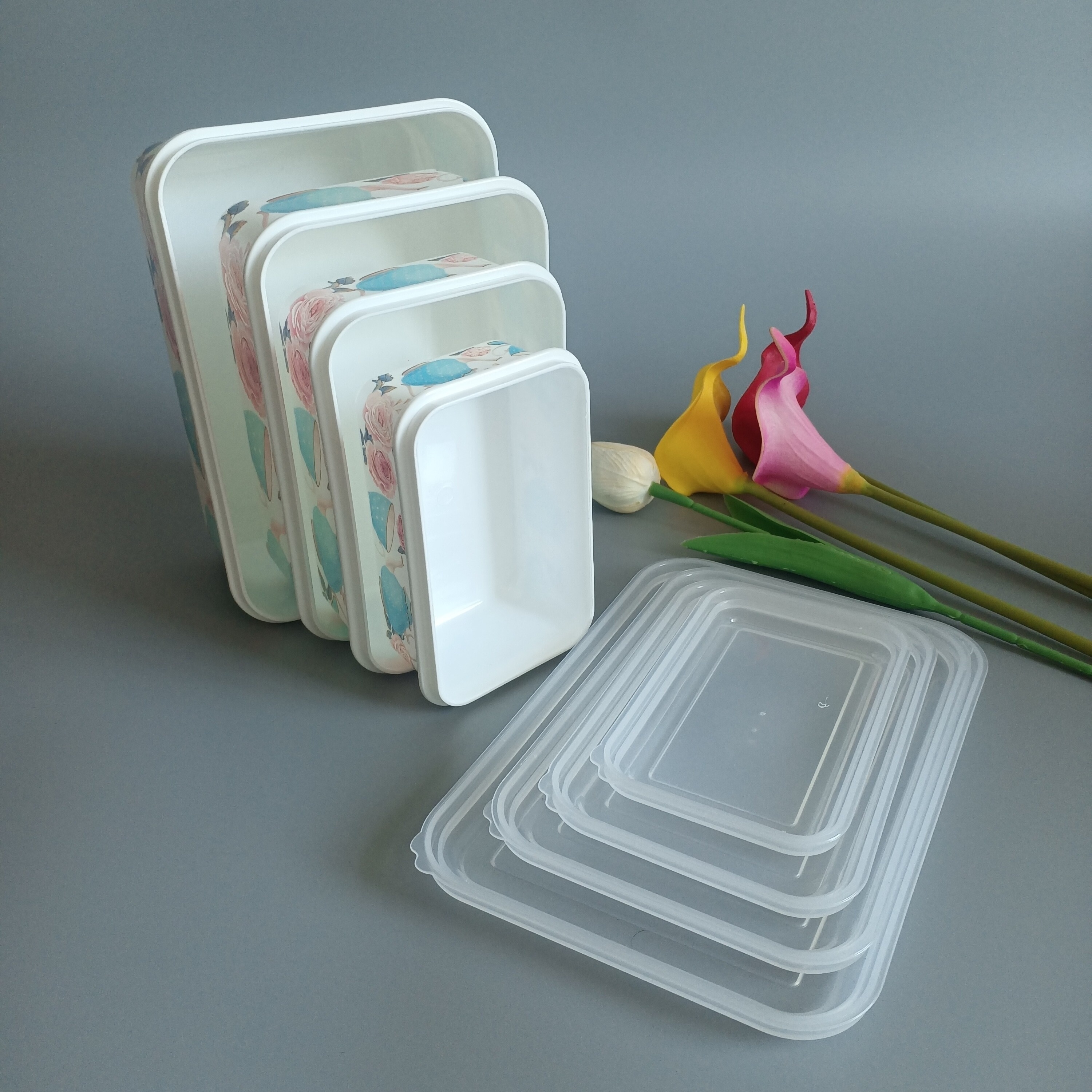 3 piece Decorative Floral Plastic Food Storage Multi Purpose Containers