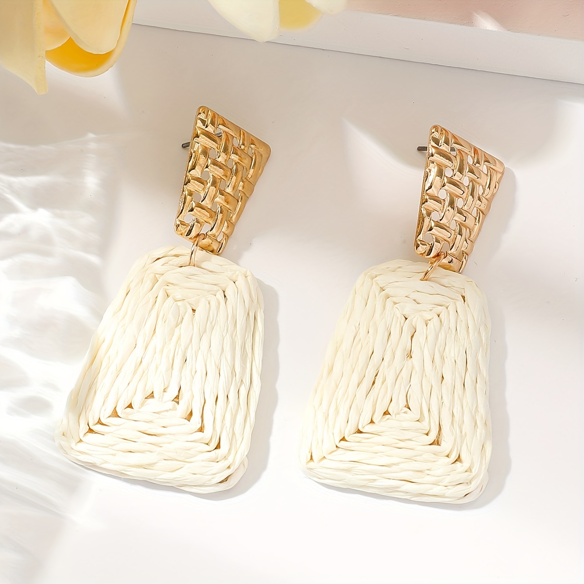 Geometric Raffia Grass Dangle Earrings Boho Party Style