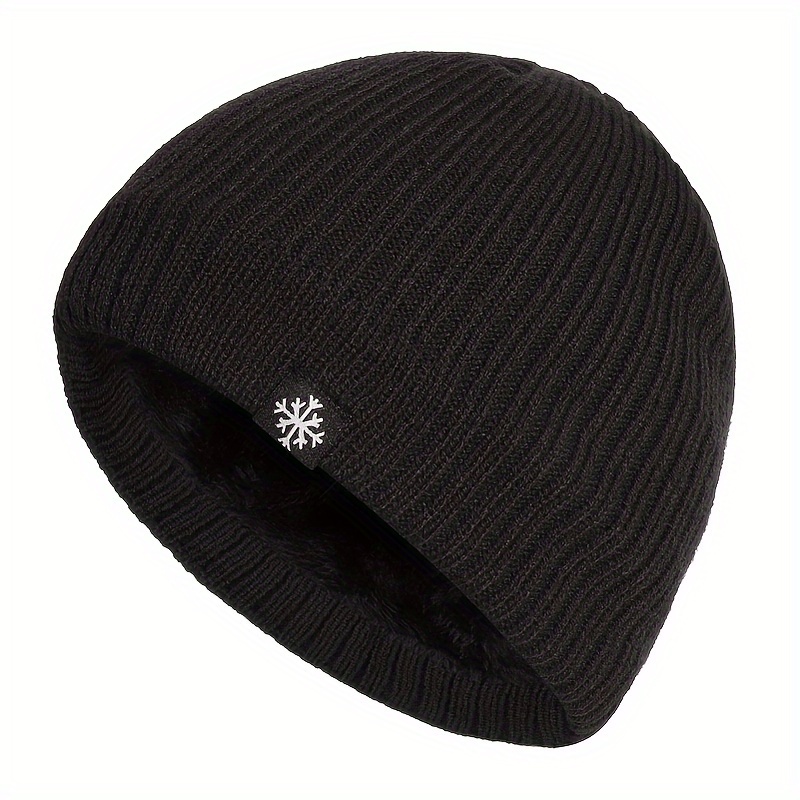 

Solid Color Fleece Fisherman Beanie Snowflake Label Patch Thick Beanies Winter Warm Windproof Unisex Elastic Knit Hats For Women