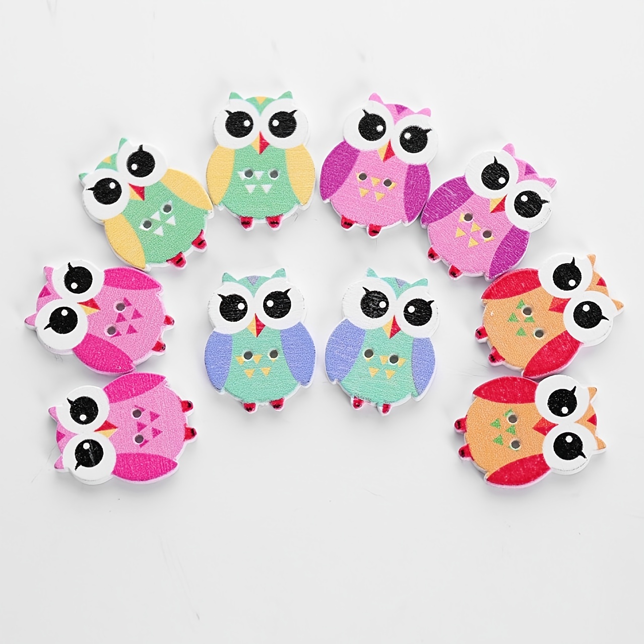 50pcs Wooden Heart Buttons With Cute Kawaii Colorful Owl Pattern, For DIY  Sewing Crafts