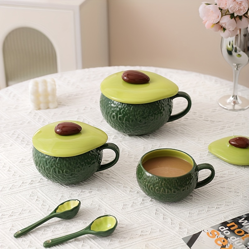 Cute Coffee Mugs Lid, Ceramic Coffee Mug Set, Avocado Mug Lid