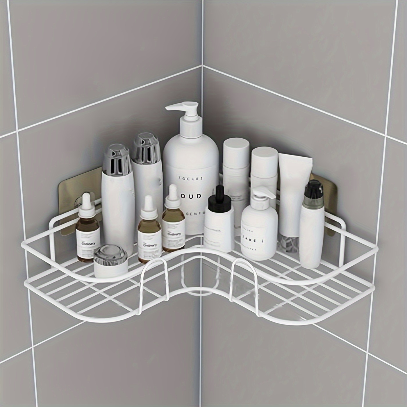 No-drill Adhesive Bathroom Shelf - Wall Mount Storage Organizer For Bathroom,  Kitchen, And Toilet - Black - Temu
