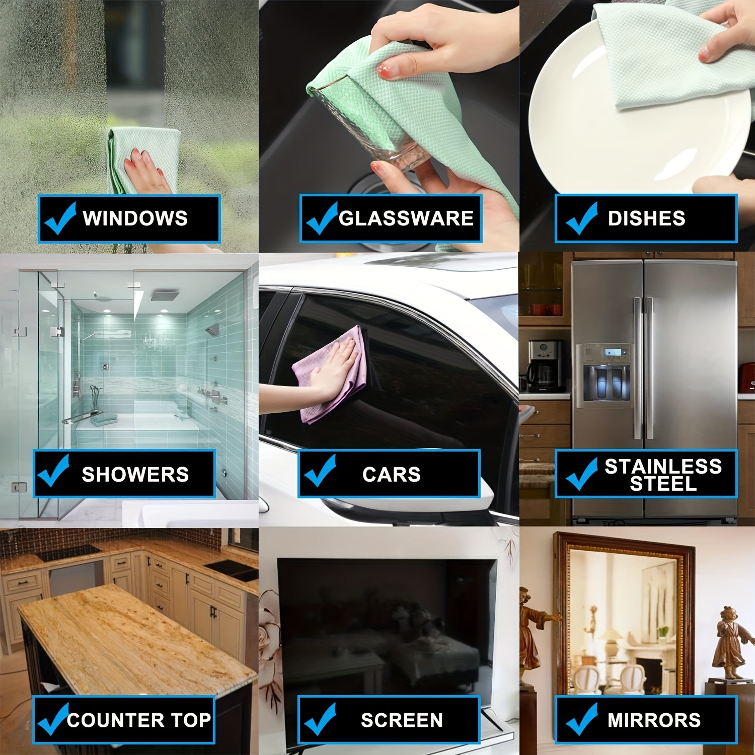 10pcs Microfiber Cleaning Cloths for Kitchen Counters Windows Mirrors Glass