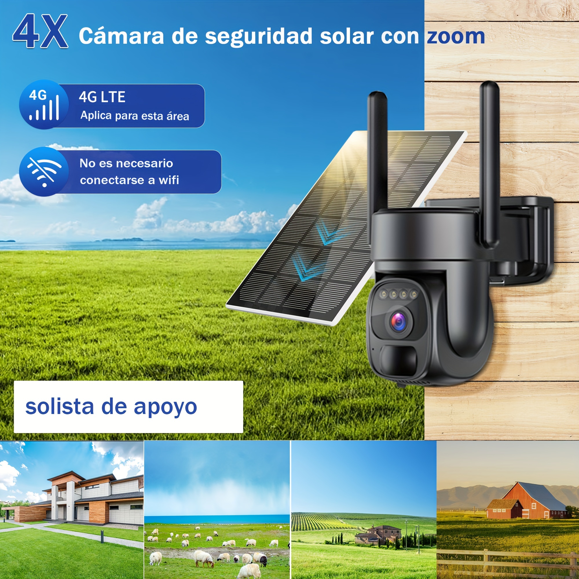 3G/4G LTE EU Cámara De Seguridad Celular Solar Con Tarjeta SIM (Verizon  AT&T T-Mobile), Cámara De Seguridad Exterior Inalámbrica Sin WiFi,  Detección D