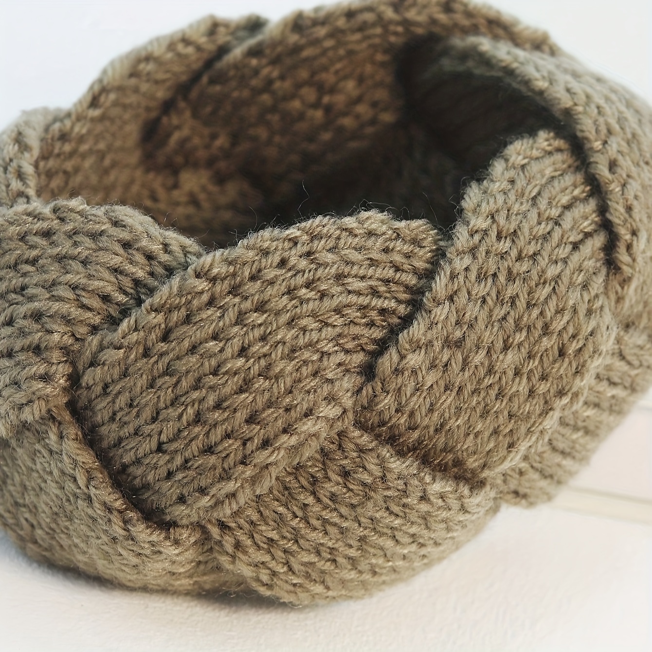 Knit crochet boho chic headband- Khaki boho khaki knit headband classic braided crochet headbands  main image 4