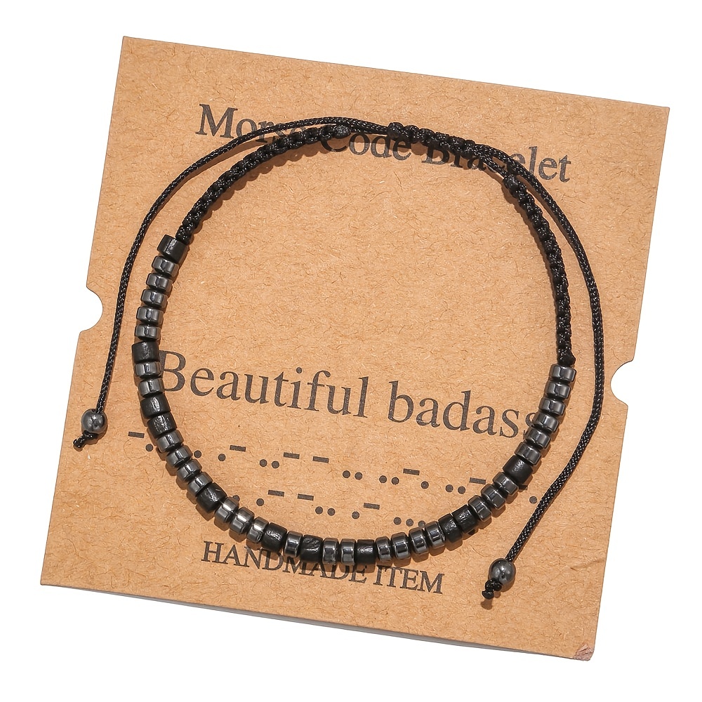 Fearless Meaning Morse Code Bracelet Copper Beads Minimalist Rope Bracelet Inspirational Gifts 1 Pc,Temu