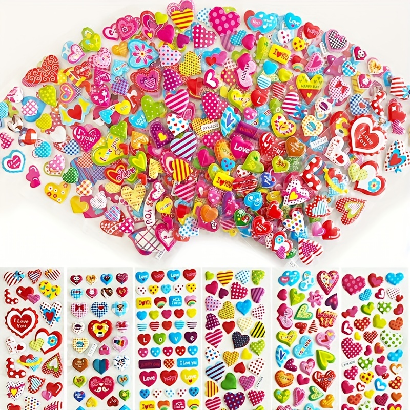 Random 3 Sheets/Set Smile Stars Love Heart Shaped 3D Puffy Bubble Stickers  Cartoon Waterproof DIY Scrapbook for Kids