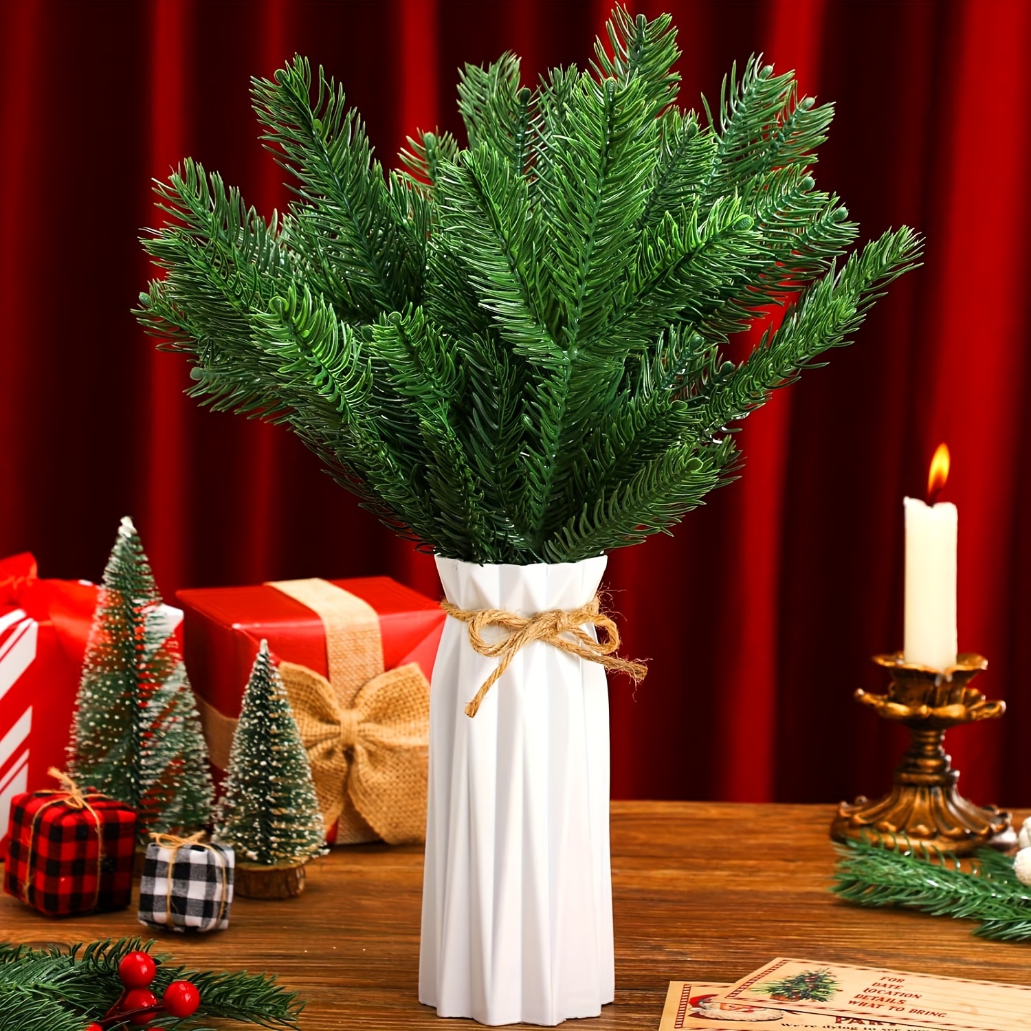 Christmas Faux Greenery Pine Sprigs fake Cedar Pine - Temu