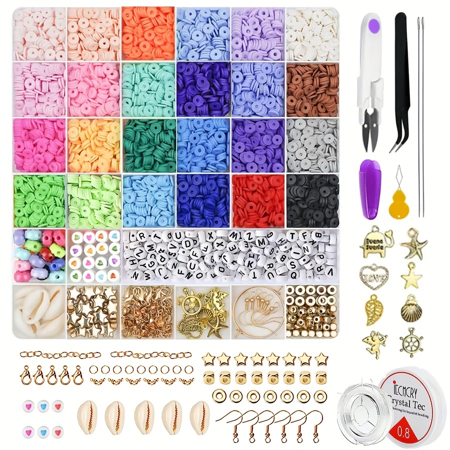 Clay Beads Set For Bracelet Making 24 Colors Flat Round - Temu