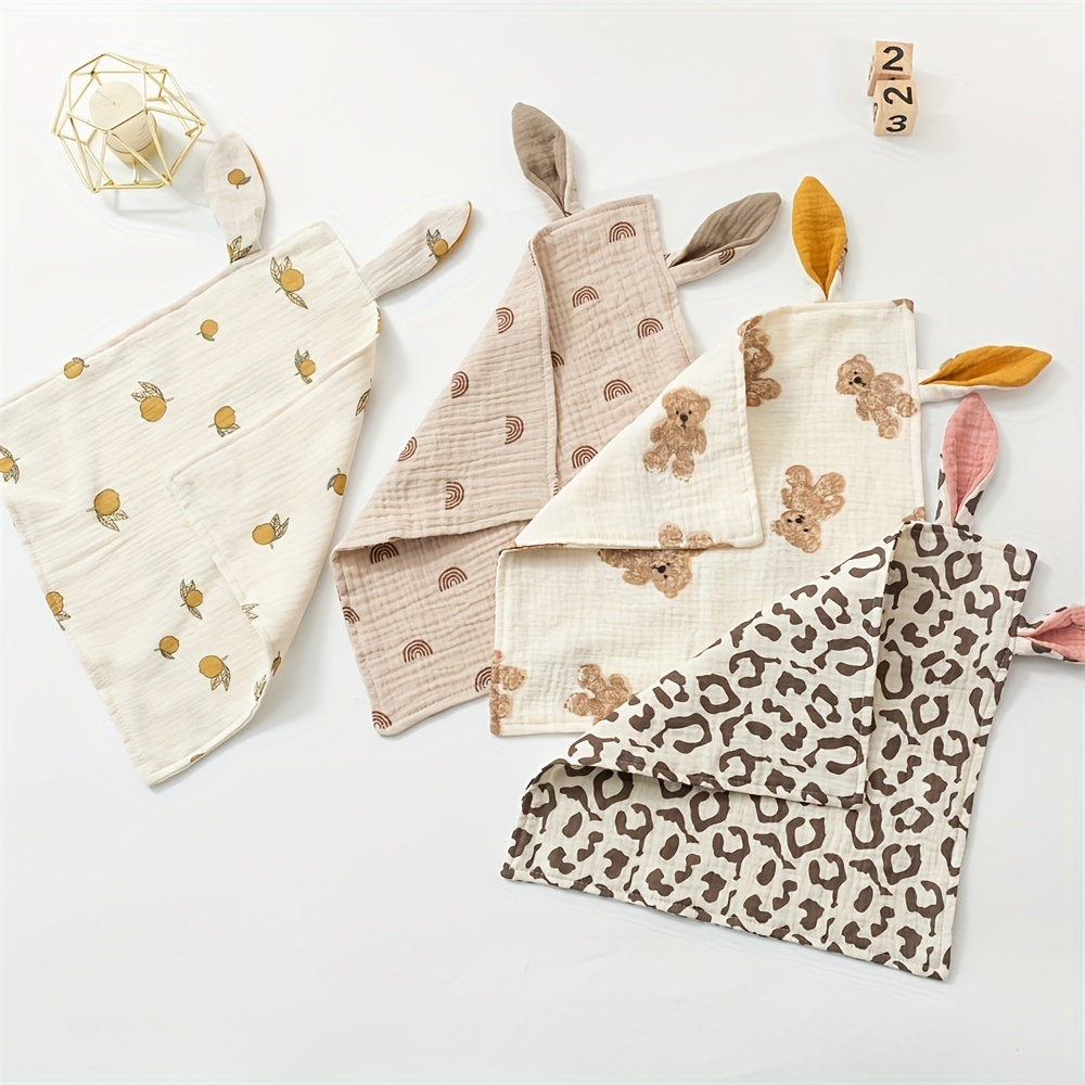 

Muslin Pure Cotton Soft 6-12 Months Baby Soothing Towel & Chewable Blanket, Infant Comforting Tower With Rabbit Ear, Baby Face Towel Handkerchief Of Animal Print, Baby & Girl Toys And Gift Easter Gift