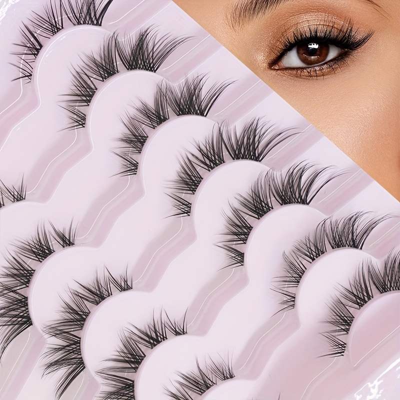 Cluster Lashes Natural Look, Wispy Manga Eyelash Extensions Strip, Cat Eye  Lashes With Transparent Stem Short Anime Korean Makeup False Eyelashes -  Temu