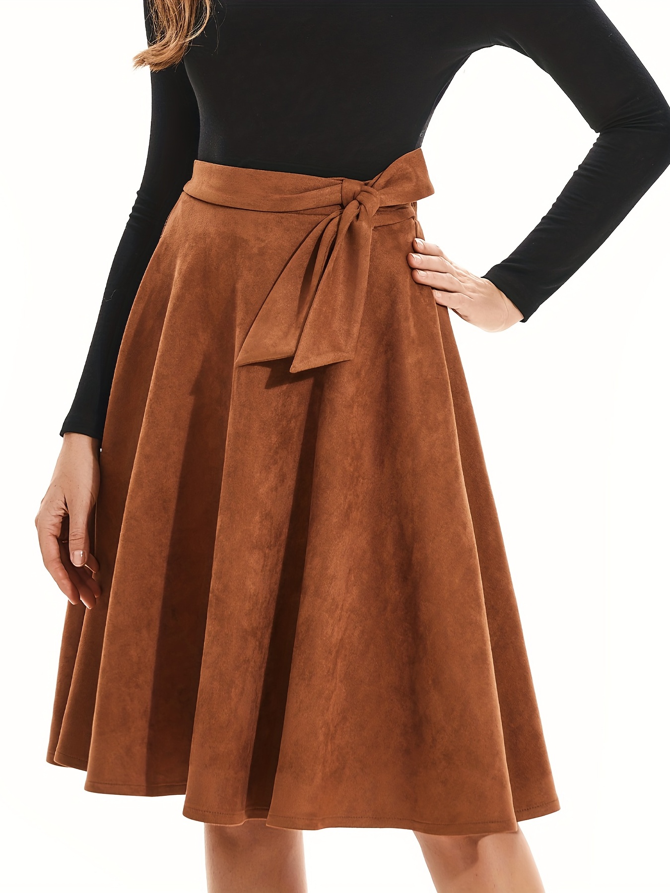 Solid Tie Waist Aline Skirt, Versatile Ruffle Hem Skirt For Spring